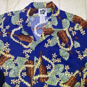 Vintage Hilo Hattie Hawaiian Shirt Men's Size L Flowers Made In USA Camp‎ Guitar